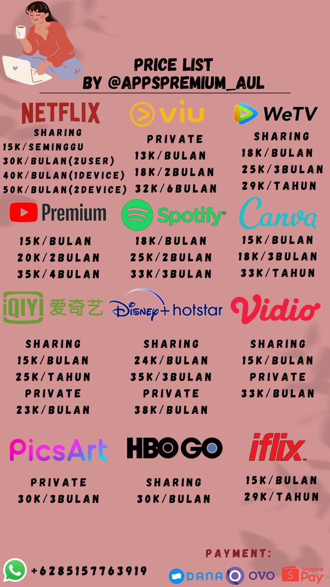 matchaaul's tweet photo. @errdayineverest Sinii kak lagi promo beli Netflix free viu/youtube premium 1 bulan, langsung ke WhatsApp aja ordernya https://t.co/PUTMWsaJDG https://t.co/04QnPzyZ5H