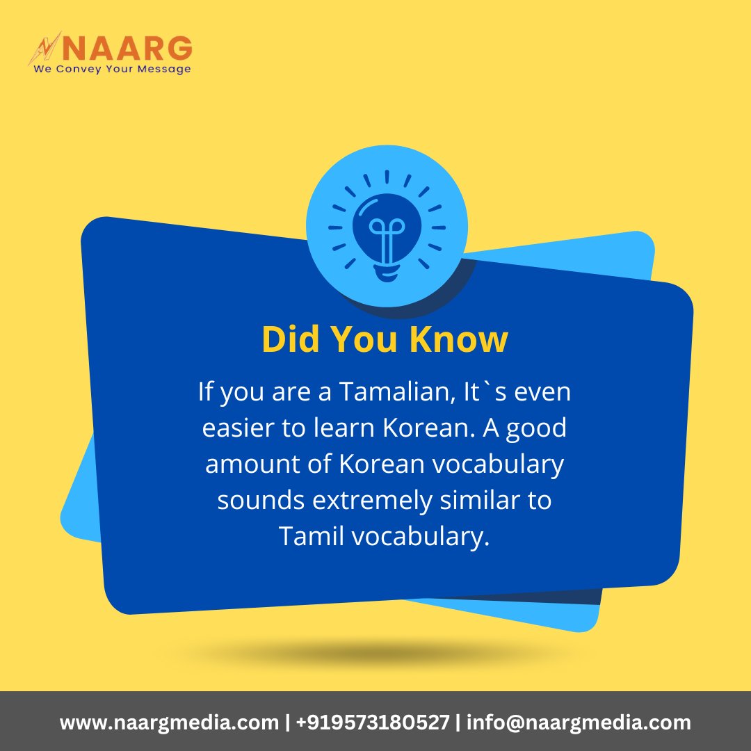 Follow us for more interesting facts like this.

#translation #localizationservices #localizationagency #facts #korean #interestingfacts #mostspokenlanguage #koreanlanguage #learnwithus #followus #didyouknowgram #didyouknow #didyouknowfact #didyouknowfacts #tamil #tamilian