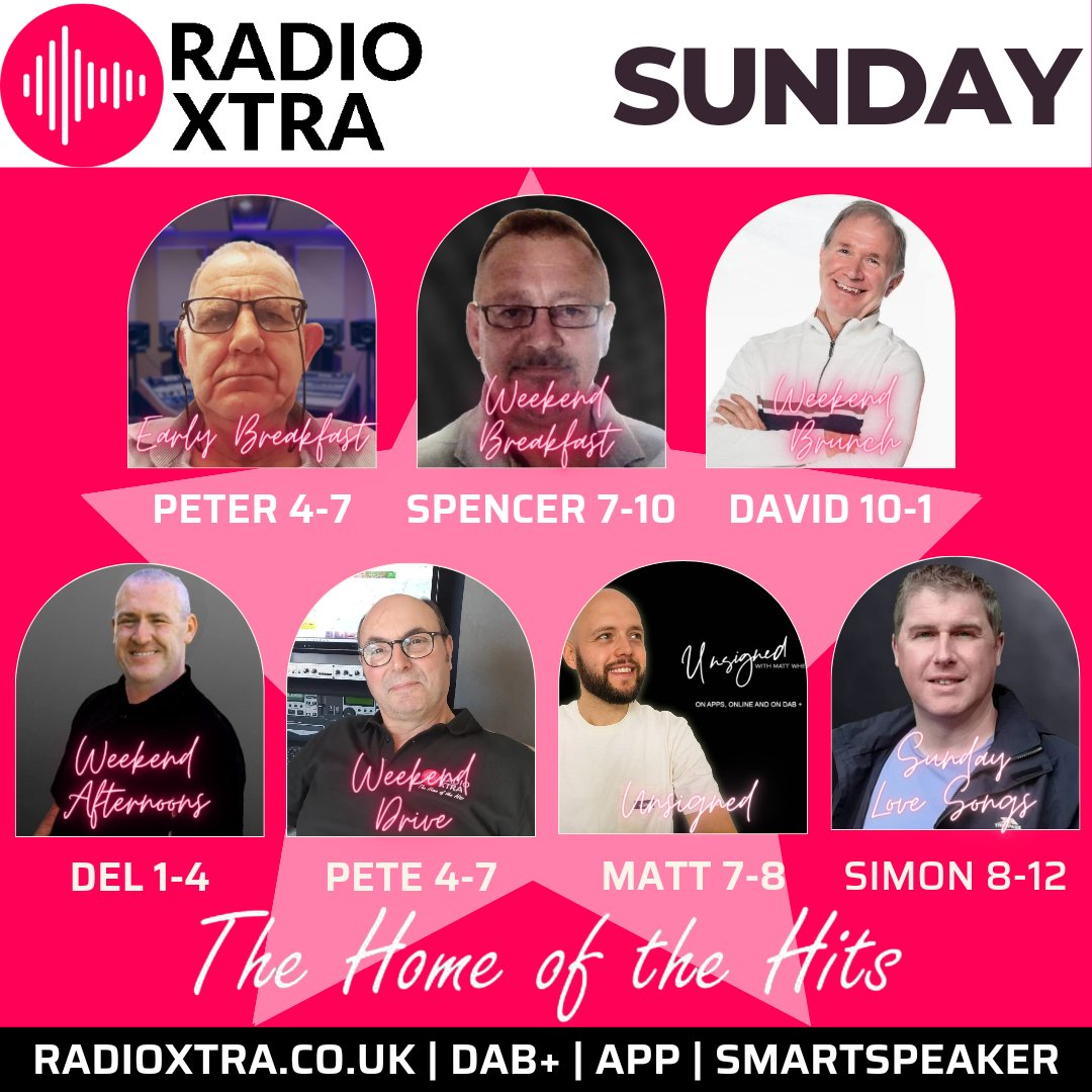 RadioXtraUK's tweet photo. Here's who's on this Sunday Morning for you on The Home Of The Hits.
Early Breakfast with Peter from 4am
Weekend Breakfast with Spencer from 7am
Weekend Brunch with David B from 10am
#easylikeasundaymorning https://t.co/aNbzgWp7zA