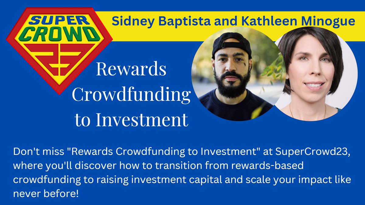 Devin D. Thorpe (@devindthorpe) on Twitter photo This session with <a href="/kathleenminogue/">Kathleen Minogue</a> of <a href="/crowdfundbetter/">Crowdfund BetterĀ®</a> and <a href="/sidbap/">Sid</a> will share insights about using reward crowdfunding to lay a foundation for raising capital.
#SuperCrowd23 May 10-11.
Early-bird pricing ends April 30!
thesupercrowd.com
#ImpactCrowdfunding #DiverseFounders This session with <a href="/kathleenminogue/">Kathleen Minogue</a> of <a href="/crowdfundbetter/">Crowdfund BetterĀ®</a> and <a href="/sidbap/">Sid</a> will share insights about using reward crowdfunding to lay a foundation for raising capital.
#SuperCrowd23 May 10-11.
Early-bird pricing ends April 30!
thesupercrowd.com
#ImpactCrowdfunding #DiverseFounders
