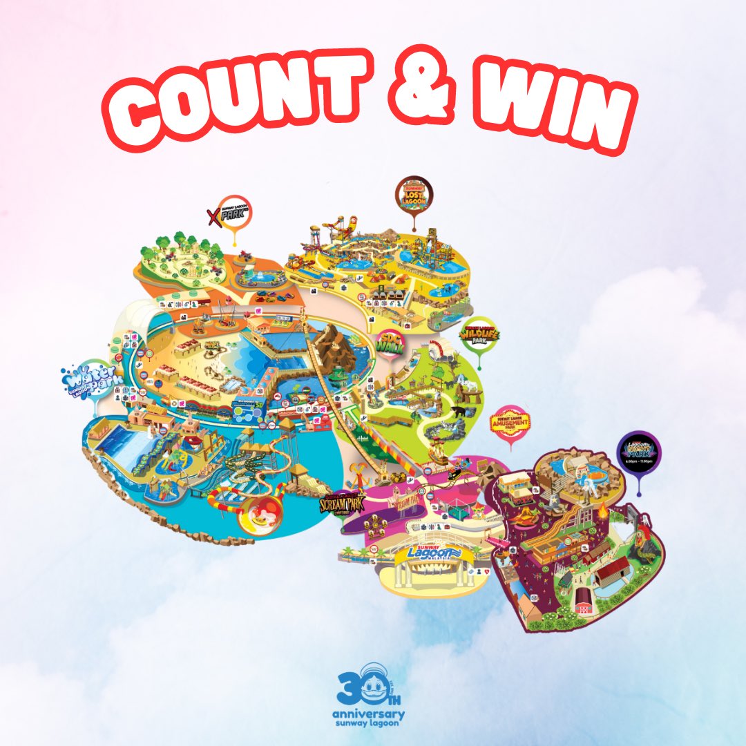 SunwayLagoonMY's tweet photo. 🎉 COUNT &amp; WIN CONTEST 🎉 

We're keeping our fabulous 30th anniversary celebration going by looking back at how Sunway Lagoon has transformed tremendously over the years! From a two-park attraction to now an expansive theme park featuring various attractions, shows and rides... https://t.co/pbP9x8q8be