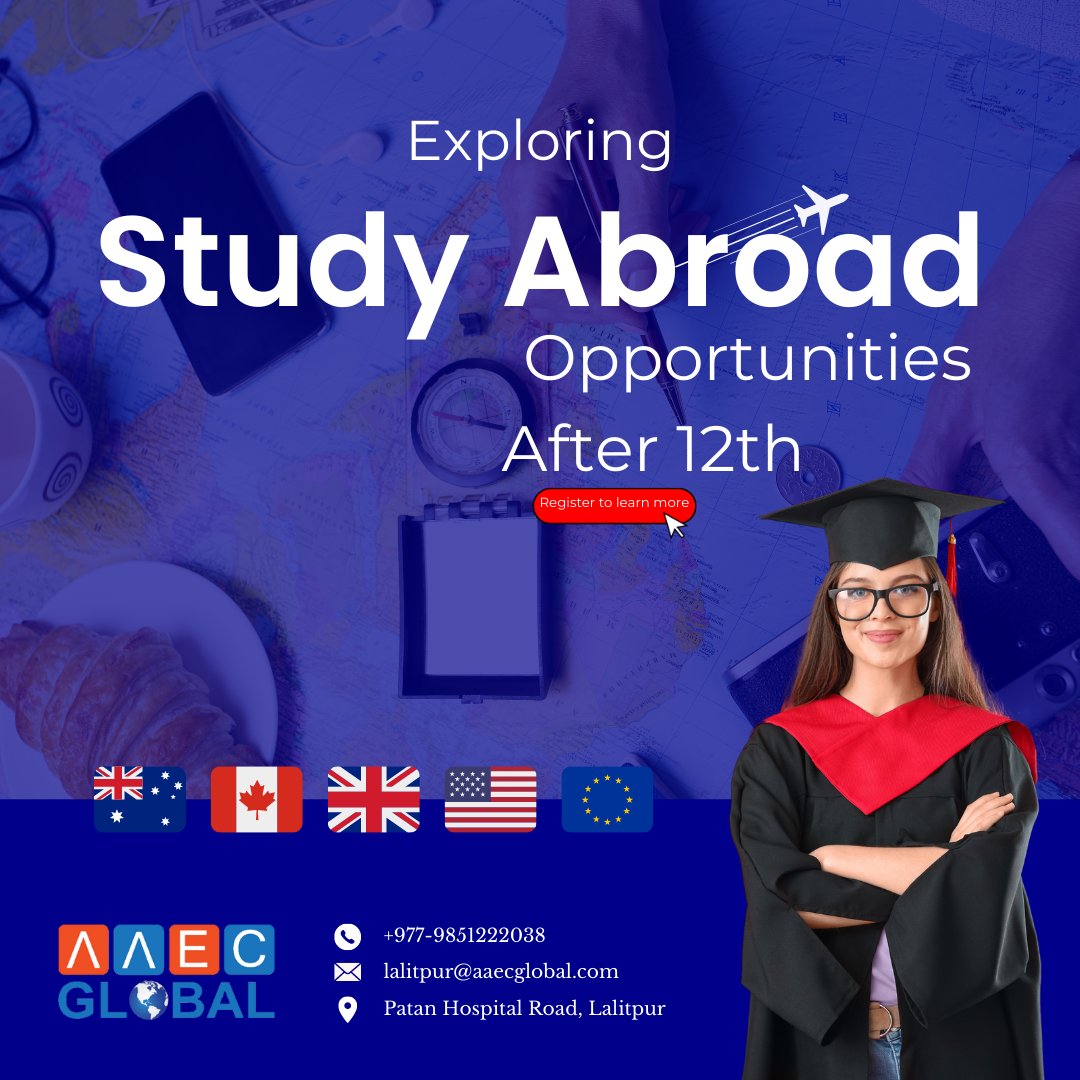 AAECNepal's tweet photo. Explore Study Abroad Opportunities With AAEC GLOBAL. 🌏📚✈️
Register now 🔗 https://t.co/LmxPIKlukR
#StudyAbroad #GlobalEducation #PrepareWithAAEC #IELTSwithAAEC #PTE #IELTS #Grade12 #StudyAbroadWithAAEC #AAEC #AAECGlobal https://t.co/KlhWiQF6CL