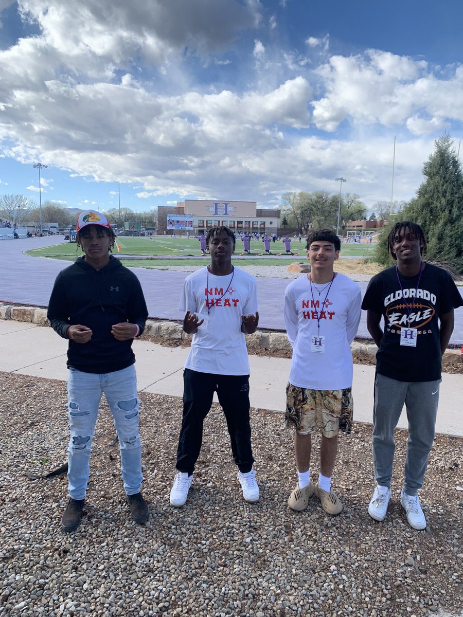 nmheat_7v7's tweet photo. Thank you to @NMHUFootball @NMHUcoachrhud @CoachMyers80 @StevenJerry10 @CoachRodrckPlum and the rest of the New Mexico Highlands Staff for an amazing visit and time at the Spring game today! 🟣⚪️ #LetsRide https://t.co/TJFTaf7clb