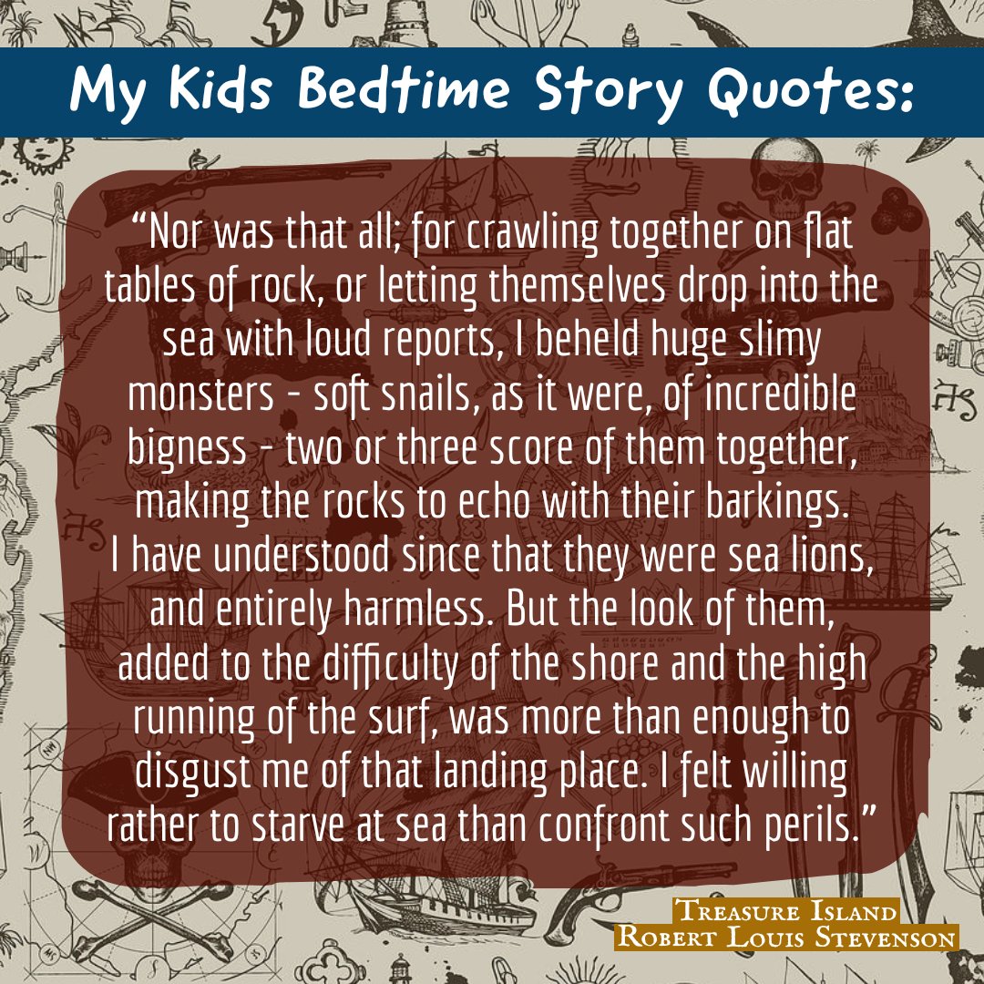 Are there any strange or unfamiliar creatures in your story? Tonight's Bedtime Story Quote from Treasure Island.

#treasureisland #robertlouisstevenson #bedtimestories #bedtimereading #storytime #writingprompts #bookquote #quotedaily #writerscommunity #writingcommunity
