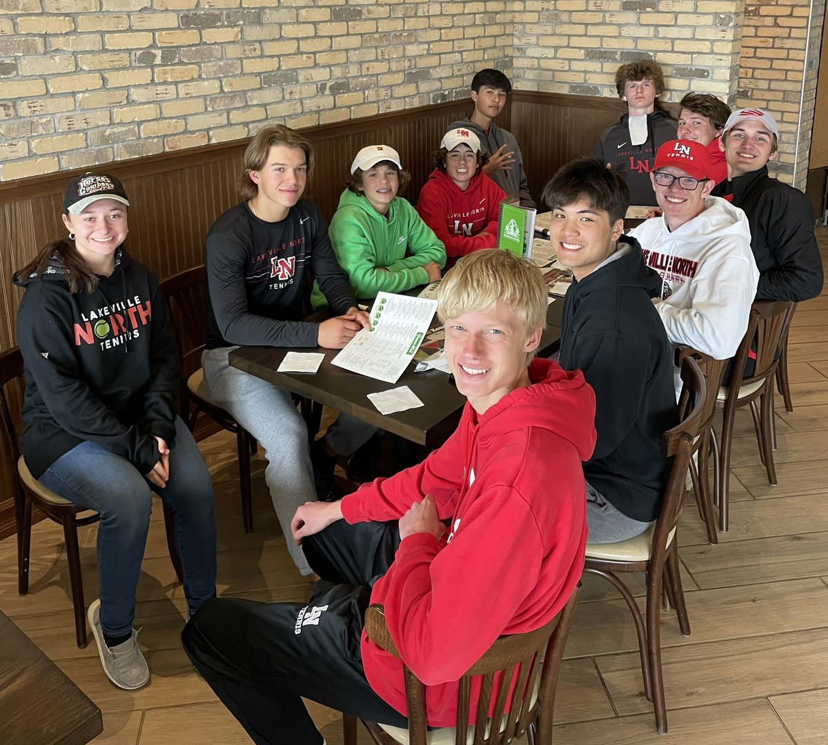 LNHSBoysTennis's tweet photo. Team had a great time @GreenMillLkv. Big thank you to Green Mill for always supporting our North tennis team!
#Together
#LNtennis
#Greenmill https://t.co/6NVSiirqCU