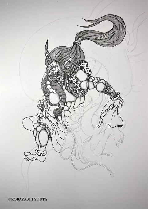 風神の進捗。 GWはやはりまったり絵を描くのに限るね!  #風神 #進捗
