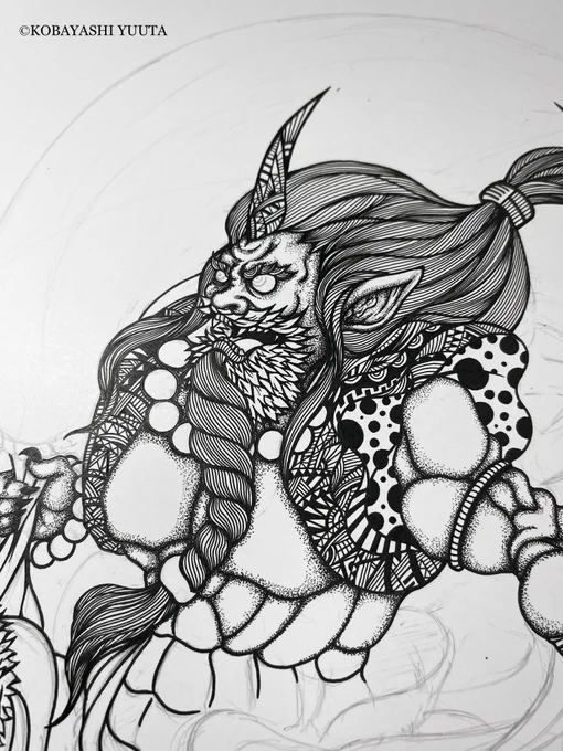 風神の進捗。 GWはやはりまったり絵を描くのに限るね!  #風神 #進捗
