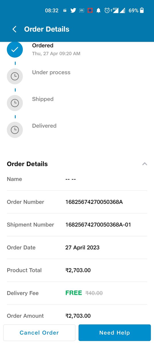 niravnathwani's tweet photo. @JioMart_Support  @JioMart I ordered on 27 April still order in processing no further update when will you ship my order. https://t.co/MlbzzXrFxs