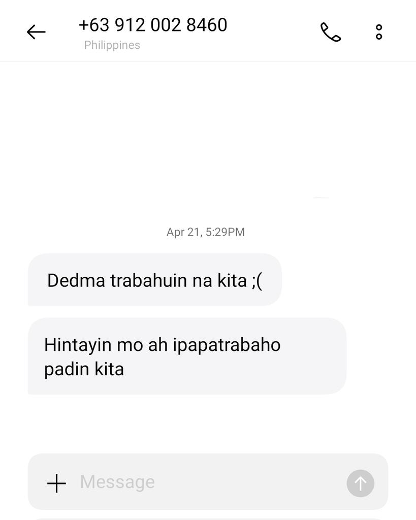 misisA25's tweet photo. Threats from OLA agent. Tama po ba ito??

SHUT DOWN ILLEGAL AND ABUSIVE OLA
#FightOnlineLoanSharks
#UOVM @senatePH @IdolRaffyTulfo @WinGatchalian74 @SenGracePOE @Cynthia_Villar https://t.co/4oBpAbnIFA