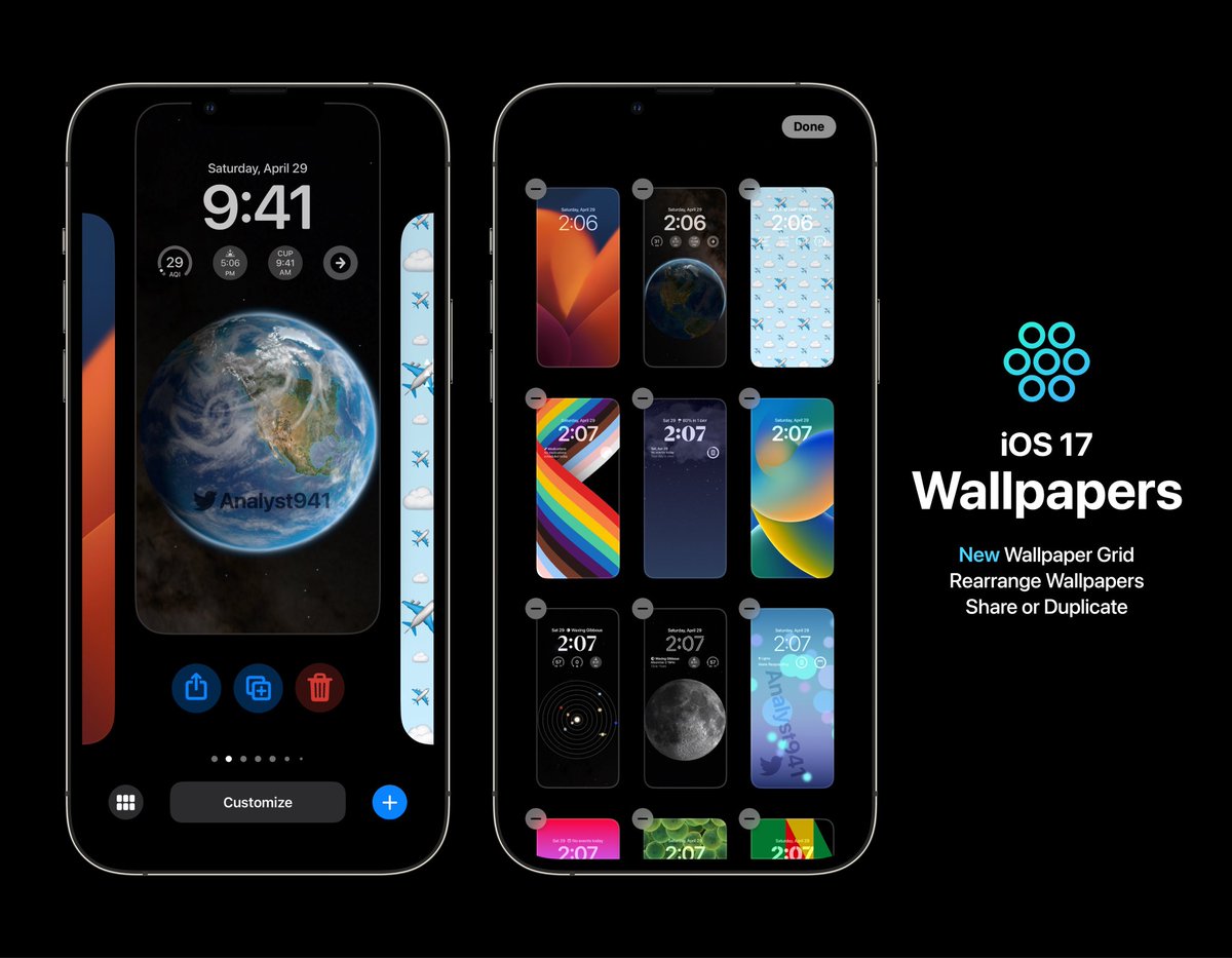 Techinfoeditor's tweet image. #Apple iOS 17 new grid view for Wallpapers revealed

• new Grid-view displays 9+ wallpapers at once.
• Delete wallpapers quickly within grid-view.
• Rearrange order of wallpapers
• Share or duplicate wallpapers by swiping up in single-view. 

#iOS17 #GridView 
#exposed