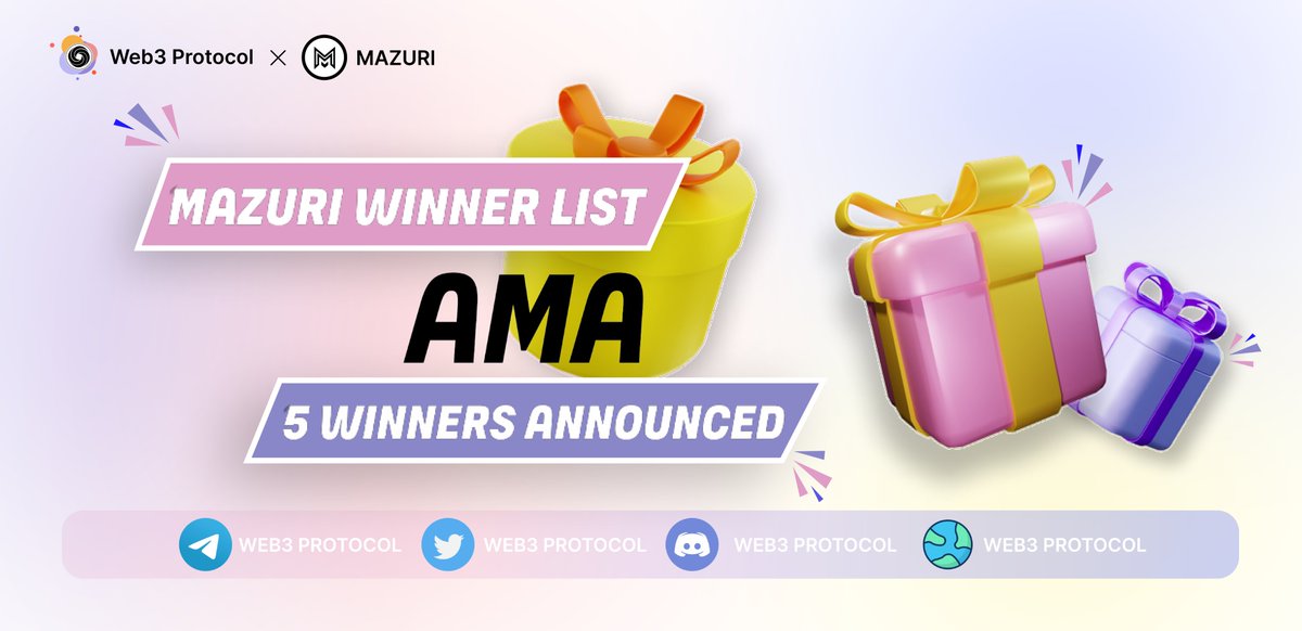 Web3_Protocol's tweet photo. 🔥MAZURI AMA $50 Winner List Announced:-

@cryptocapables
@MunishGmr
@Sankar280
@danielharouni
@Veny1925

✅DM us your BEP20 Address within 24 hours to receive your reward in your wallet. https://t.co/Pn8tQ8P3VI