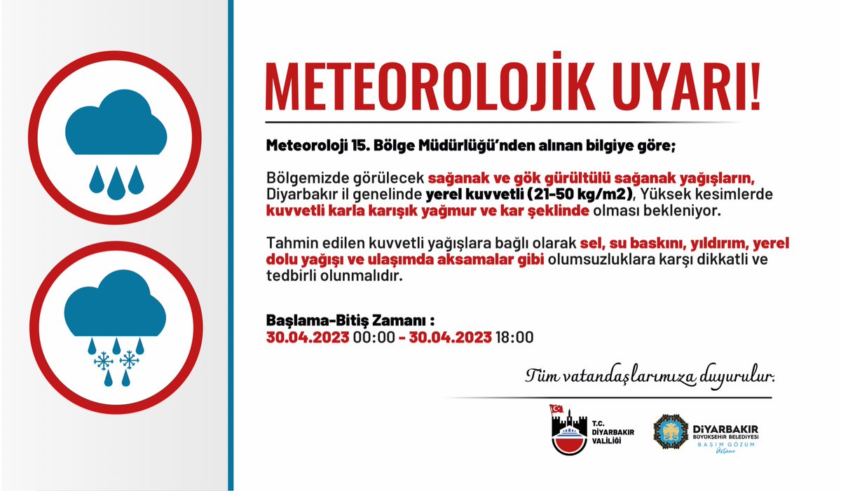 ⚠️⚠️⚠️

Meteorolojik Uyarı ‼️
⛈️🌧️☔🌨️