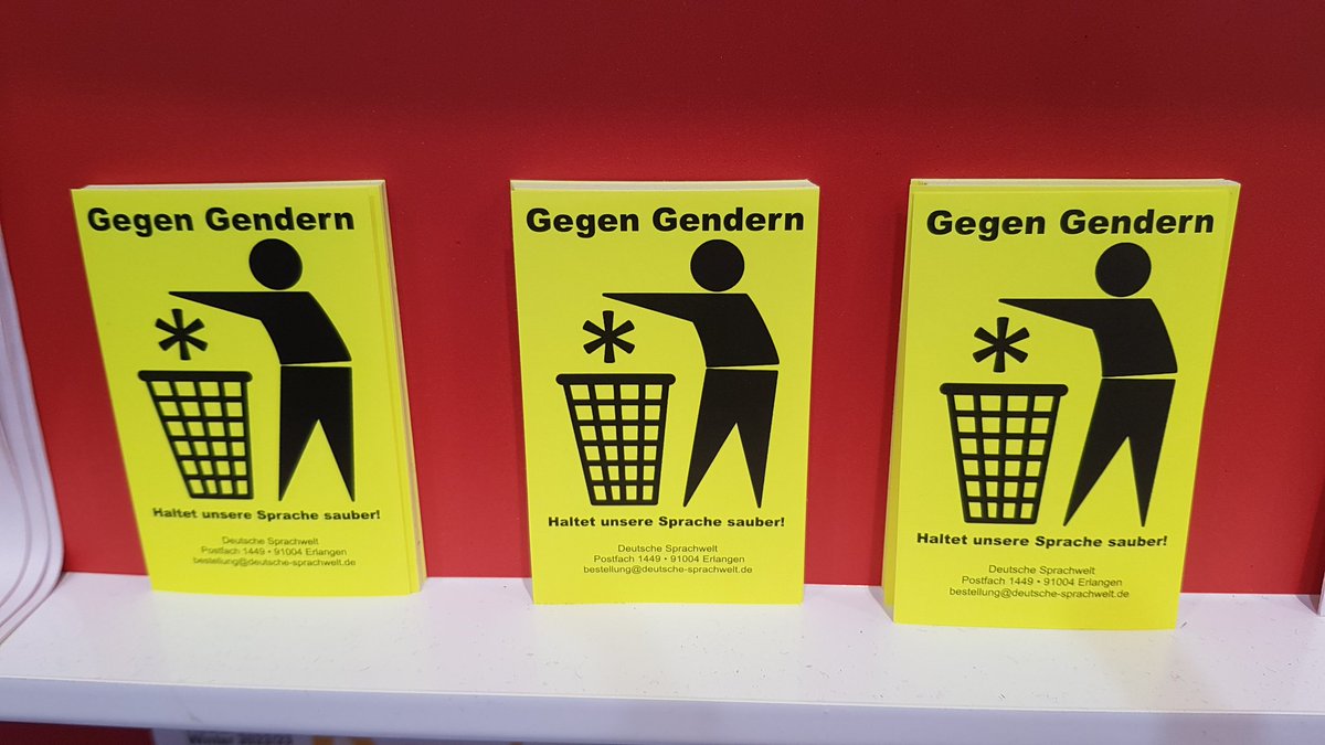 Sprachwelt's tweet photo. Die Leipziger Buchmesse hat uns heute verboten, diesen Aufkleber zu verteilen. Zuvor waren Mitarbeiter der Deutschen Sprachwelt wegen dieses Aufklebers von linken Störern beschimpft und bedrängt worden. Ein Hausverbot gegen diese Störer gab es unseres Wissens nicht. #lbm23 https://t.co/QX3hGOQXLM