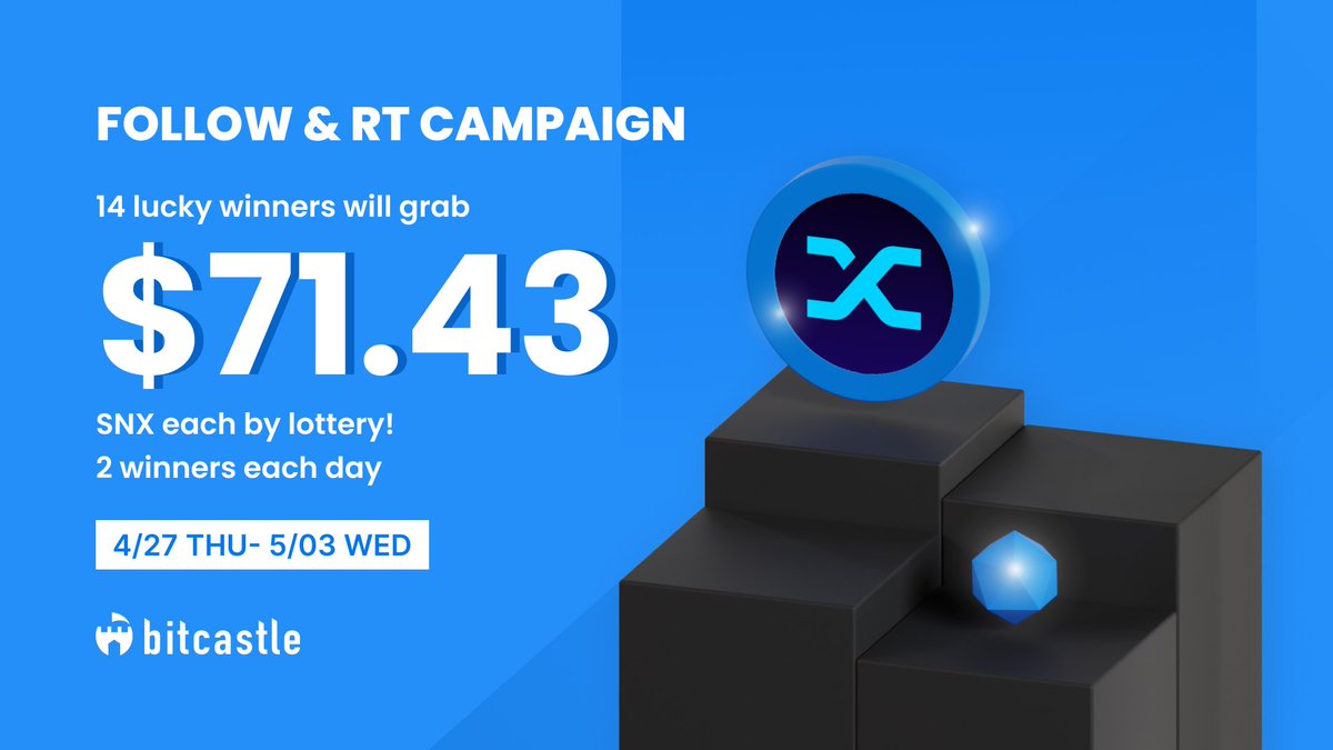 bit_castle's tweet photo. 📅Day4

Follow RT Campaign💙🔁 
／ 
🎁14 lucky winners will grab $71.43 SNX  each by lottery!
*2 winners each day.
 ＼ 
✅Follow us 
🔁RT this post 

#Crypto 
#Cryptocurrency 
#Airdrop 
#Airdrops 
#AirdropCrypto 
#Giveaway 
#Giveaways https://t.co/KsAHyQUwGY