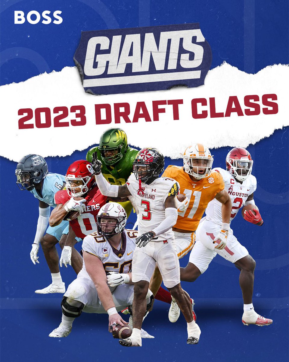 NYGiantsFansUK's tweet photo. Your 2023 @Giants #NFLDraft class: CB #DeonteBanks, C #JohnMichaelSchmitz, WR #JalinHyatt, RB #EricGray, CB #TreHawkins, DT #JordanRiley, S #GevarriusOwens | #NYGiants #UKGiants #NFLUK #NYG #TogetherBlue (KB) https://t.co/A9brPP9rJa