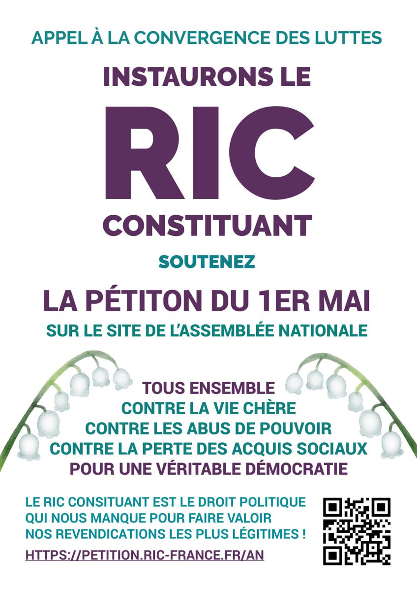 #1erMai Commençons par les ➡️ #RicVeto #RicLegislatif #RicConstituant #Ric Le reste suivra ⬇️ 1er Mai Une marche Une pétition ⬇️ Place au Peuple