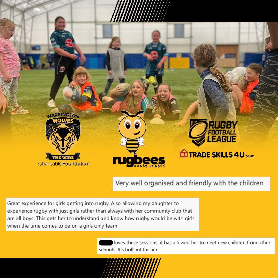 Don’t just take our word for how great our Sunday morning RugBees session is… 💛💙

If you know of a girl aged 6-11 years who’d like to get involved, email ryancartledge@warringtonwolvesfoundation.com for more details

<a href="/TheRFL/">Rugby Football League</a> 
TradeSkills4U
@Jodie_cunny
