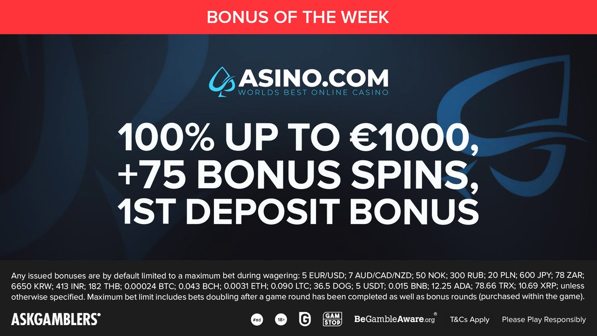 AskGamblers's tweet photo. Let's kick off this week in style, with a marvellous bonus from Asino Casino. Find it here: https://t.co/hAW7Hnrl8p
#AskGamblers #GetTheTruth #AGcommunity #bonusoffer #welcomepackage #playsafe #slotgames #slots #onlinegames #igaming #casino #onlinecasino #spins #slotspins https://t.co/gMHGez7r0K