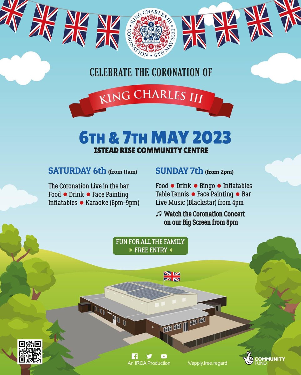 IrcaToday's tweet photo. Join us in celebrating the coronation of King Charles III at the Istead Rise Community Centre https://t.co/vIoqy9rYkk