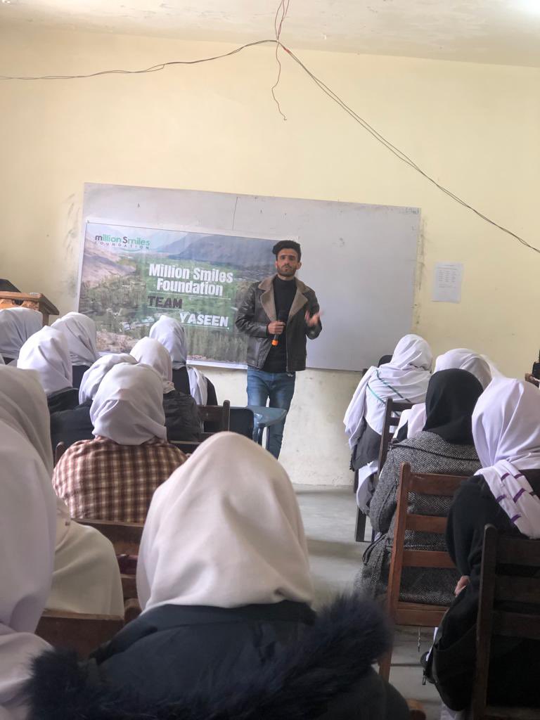 MSfoundationPK's tweet photo. Million Smiles Foundation Team in Yaseen Ghizer holds a successful introductory and awareness  session on Volunteerism and community services in Fatimah Jinnah Degree College for Girls, Yaseen with the help of dedicated volunteers Sher Ali, Mahnaz & Nazia.

#SmilesforHummanity #MillionSmilesFoundation
