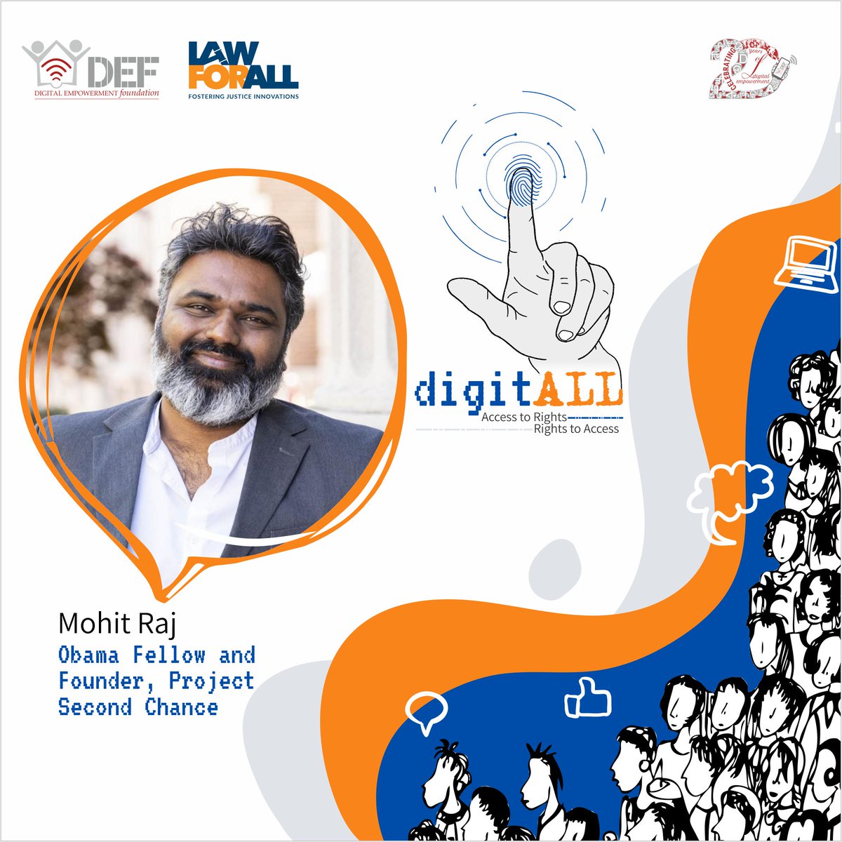DEFindia's tweet photo. Join us on 4th May, 2023, for a panel discussion about policy advocacy in the law & justice sector with Ashoka Fellow, Mohit Raj. Click on the link to register for 'digitALL: Access to Rights & Rights to Access'.
https://t.co/XzyjaKHAKY
#accesstorights #rightstoaccess #digitAll https://t.co/6NW6ko6jIp