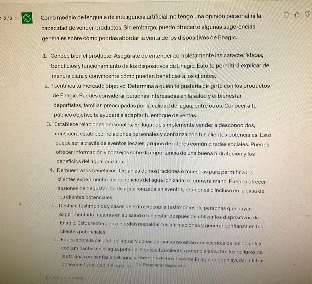 Adrian_Enagic's tweet photo. Si utilizamos la inteligencia artificial de #ChatGPT y le preguntamos, que es Enagic?

Estás son sus respuestas https://t.co/gtm76mIkfF