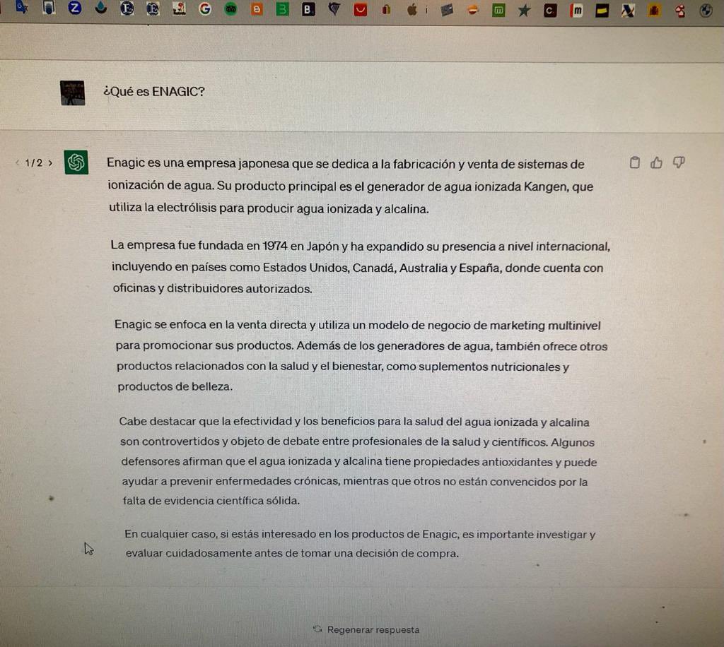 Adrian_Enagic's tweet photo. Si utilizamos la inteligencia artificial de #ChatGPT y le preguntamos, que es Enagic?

Estás son sus respuestas https://t.co/gtm76mIkfF