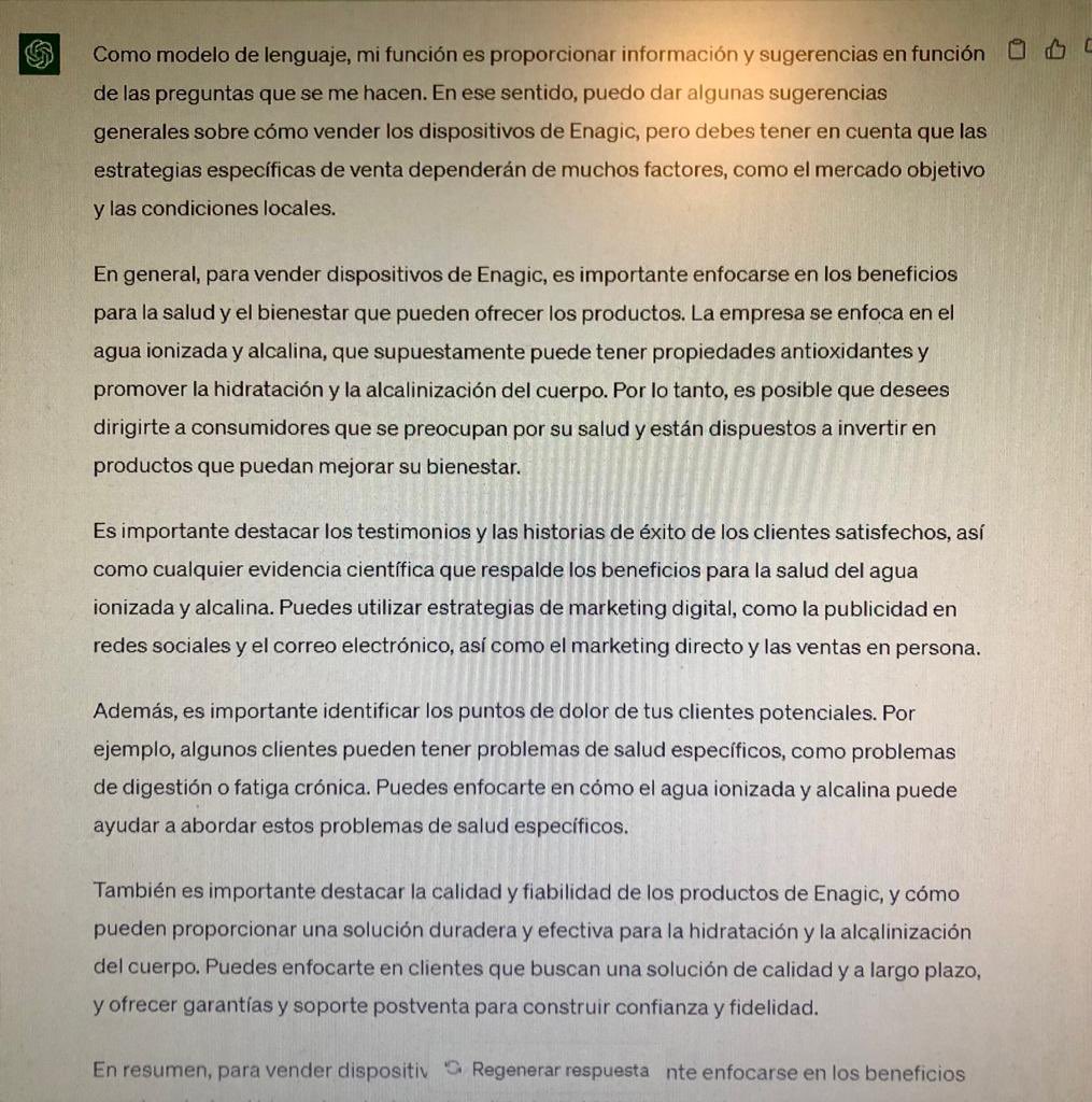Adrian_Enagic's tweet photo. Si utilizamos la inteligencia artificial de #ChatGPT y le preguntamos, que es Enagic?

Estás son sus respuestas https://t.co/gtm76mIkfF