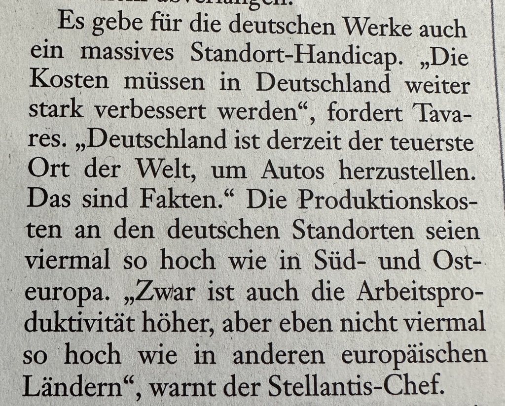 Zur Standort-Debatte 🇩🇪 mal ein Praktiker - hier der <a href="/StellantisDE/">Stellantis Deutschland</a> Chef Tavares, Artikel  in der @faz/FAS von <a href="/MarcusTheurer/">Marcus Theurer</a>