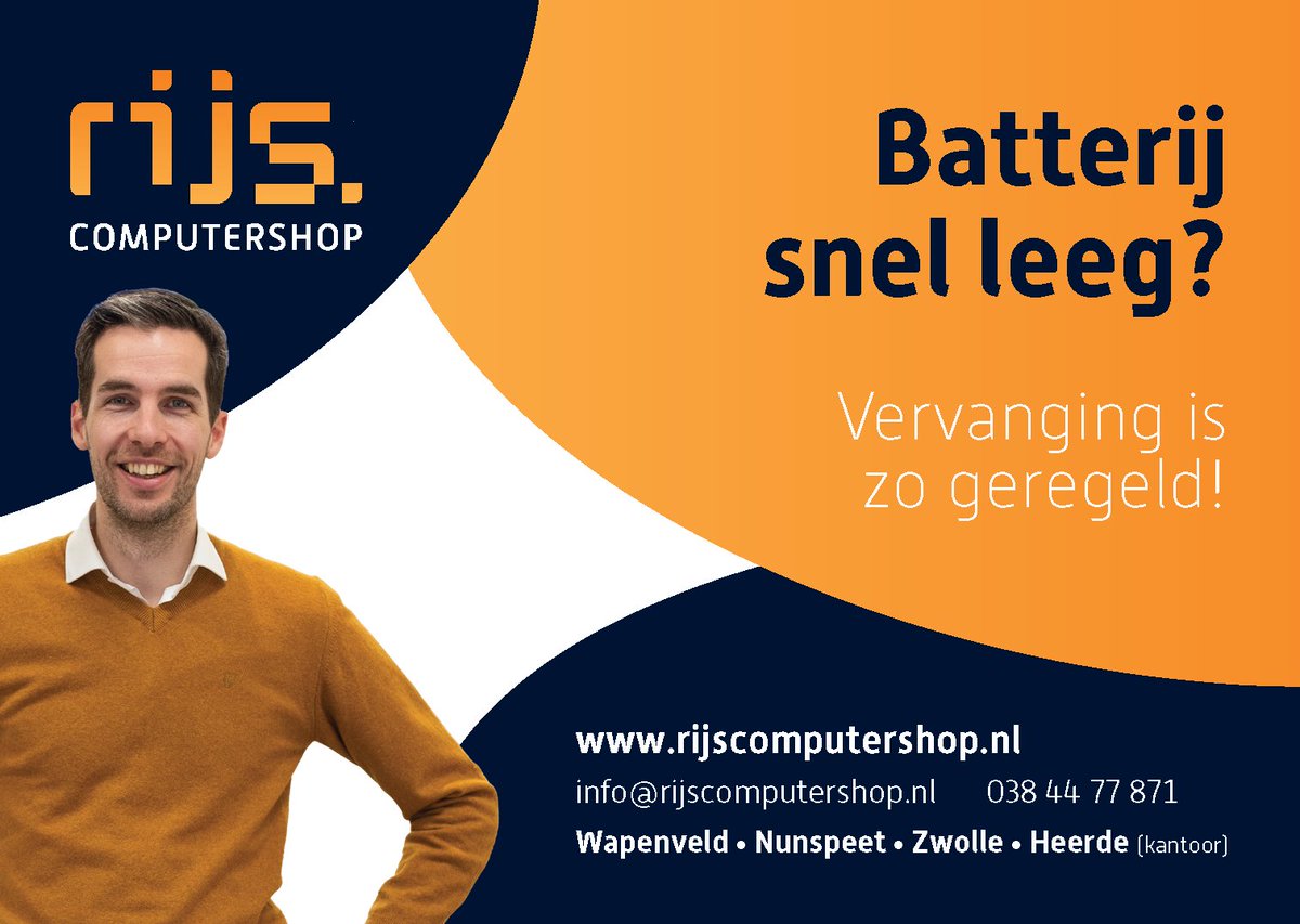 Denk je met dit lekkere weer ff met de laptop buiten in de tuin te gaan zitten, is je batterij snel leeg 😞 Geen nood! Vaak is een laptopbatterij goed en snel te vervangen en heb je er weer uren plezier van!