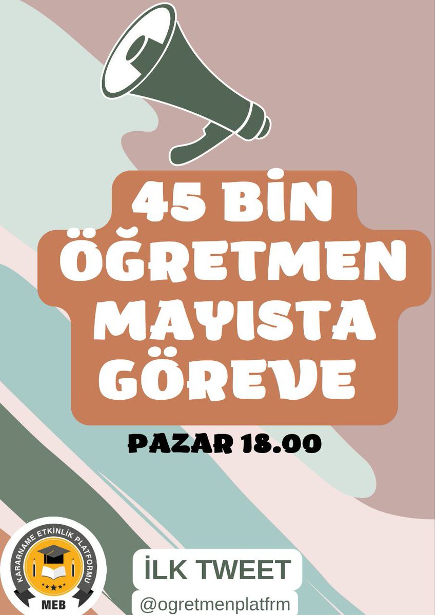 Değerli öğretmen arkadaşlar, bugün saat 18.00'de göreve erken başlamak için 45 bin öğretmen erken kararname twitter etkinliği olacaktır. Lütfen aktif katılım gösterelim. Hesabı takip edelim.

Arkadaşlarımızın da haberdar olması için RT ve Fav yapalım.