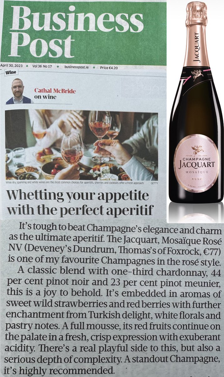 Tasty aperitif options in todays Business Post 😍 Nice to see Jacquart Rose mentioned 👍 <a href="/GlassOfRedWine/">Cathal McBride</a>