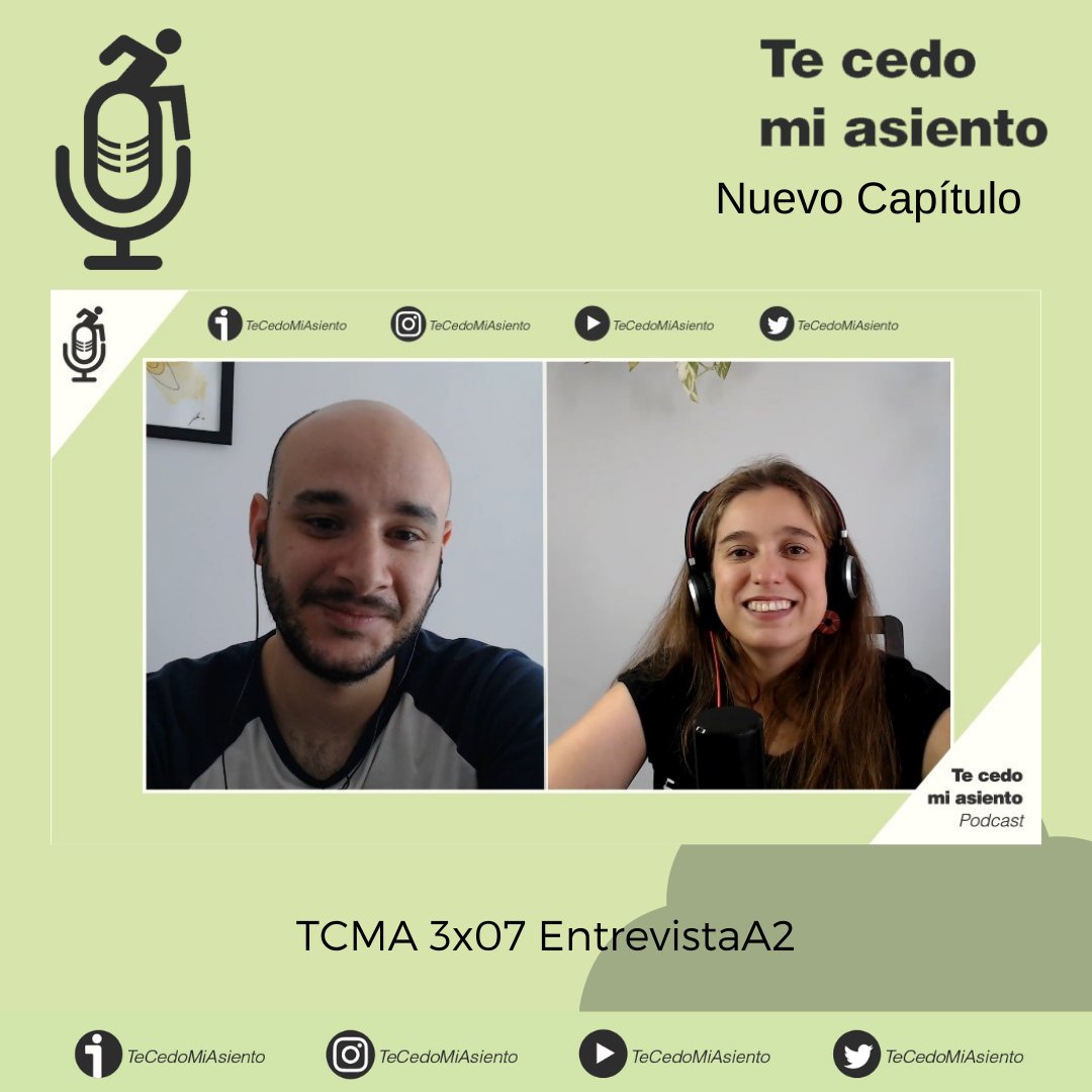 TeCedoMiAsiento's tweet photo. Ya esta aquí el nuevo capítulo TCMA 3x07 EntrevistaA2. ¡Guille y Mery se entrevistan mutuamente! ¿Quién hará la mejor pregunta? ¿Cuál será la mejor respuesta? 
 
https://t.co/xzXpH6bCE6
https://t.co/fLVczaHCaU
#Discapacidad #inclusion #entrevista #podcast #tcma https://t.co/Qfdfnh5StT