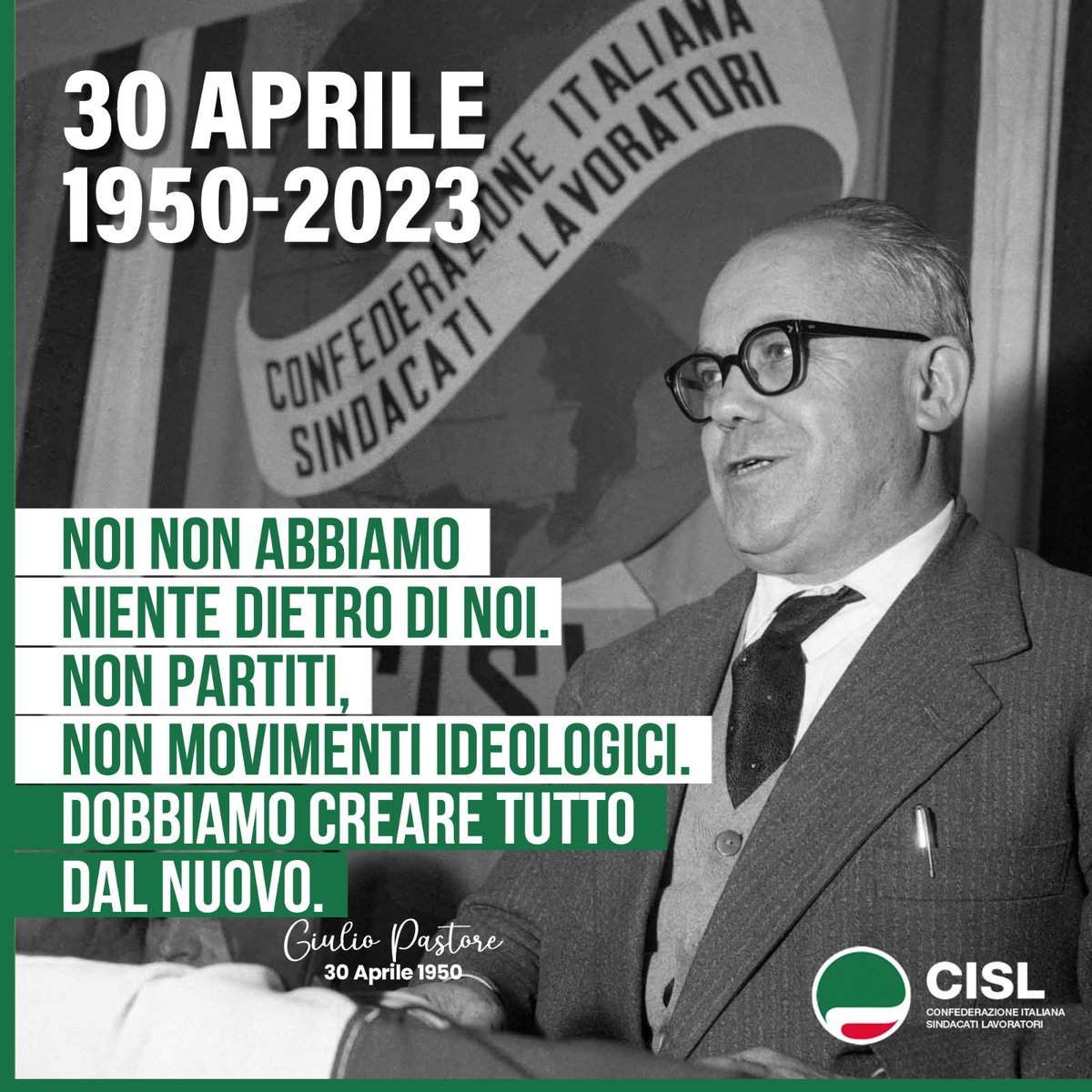 #LuigiSbarra:Contrattazione, Riformismo,Partecipazione, Solidarietà, Autonomia del sindacato: le idee di Giulio Pastore e dei dirigenti che il #30aprile 1950 fondarono la Cisl rappresentano un patrimonio valoriale e culturale che appartiene a tutto il Paese

BUON COMPLEANNO CISL!