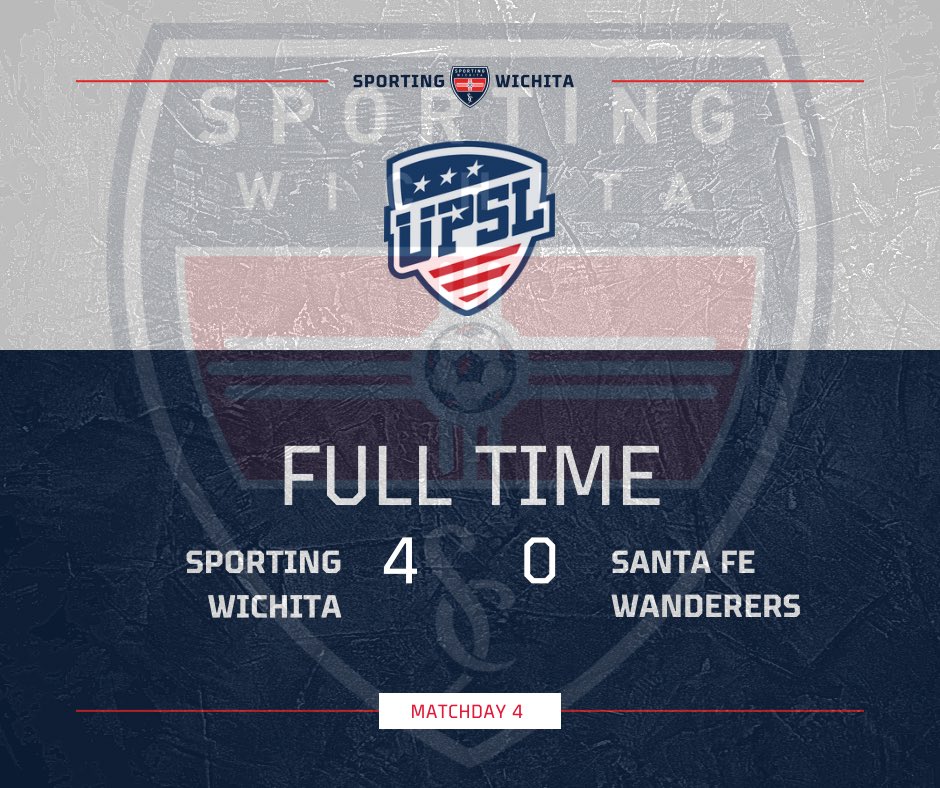 Final score in Wichita! Sporting Wichita First Team move to 4-0 on the season 

#UPSL #SW1

📷 Andres Gigi Rodriguez