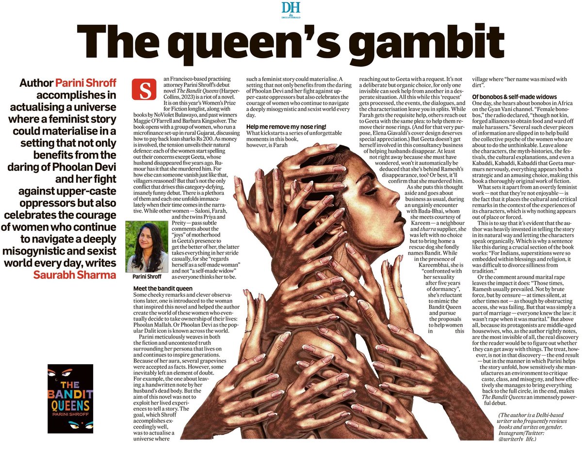 ⁦@PariniShroff⁩’s brilliant debut novel #TheBanditQueens, which was on this year’s ⁦@WomensPrize⁩ longlist, l is a riot of a novel that everyone should read. Read my review: deccanherald.com/amp/sunday-her… 

⁦@HarperCollinsIN⁩ #BookTwitter #WriterlyLifeReviews