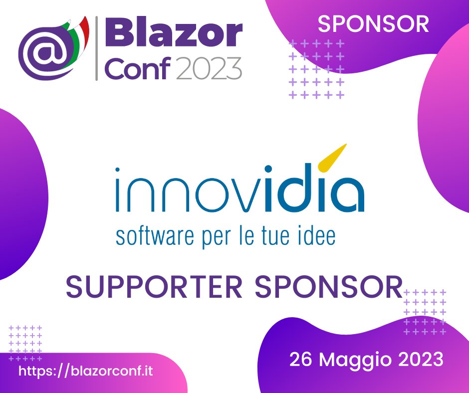 blazordevita's tweet image. Un grazie di cuore a @Innovidia  per aver voluto supportare la #BlazorConf2023, rendendo possibile anche quest&apos;anno l&apos;organizzazione dell&apos;evento. Iscriviti e partecipa al più importante evento italiano su #Blazor. Ti aspettiamo! #wasm #webassembly  #aspnet t.ly/TXIF