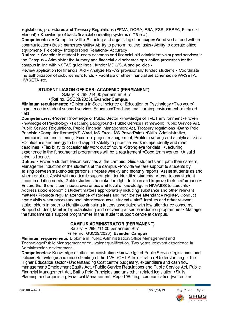 CarolBoitumelo1's tweet photo. We are looking for:

Education Specialist
Bursary Officer
Student Liason Officer: Academic
Campus Administrator
Personal Assistant
Lecturer
Supervisor Cleaning Service
Cleaner

Location : Gert Sibande TVET College

Closing date: 12 May 2023

Refer to pictures https://t.co/cLbVAUZzTH