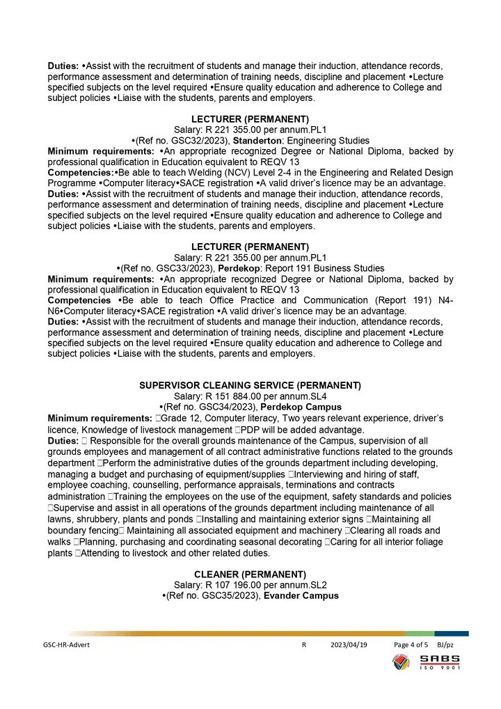 CarolBoitumelo1's tweet photo. We are looking for:

Education Specialist
Bursary Officer
Student Liason Officer: Academic
Campus Administrator
Personal Assistant
Lecturer
Supervisor Cleaning Service
Cleaner

Location : Gert Sibande TVET College

Closing date: 12 May 2023

Refer to pictures https://t.co/cLbVAUZzTH