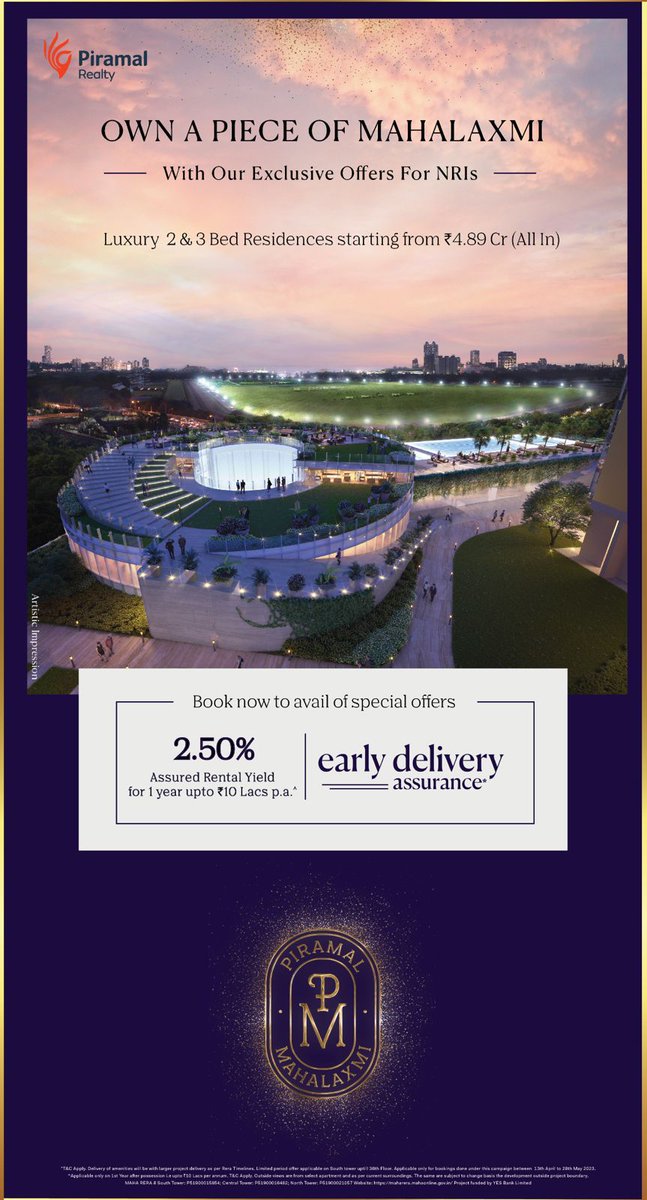 WadhwaRealtor's tweet photo. Piramal Mahalaxmi 3 and 4 BHK flat. Call now for site visit and more detail https://t.co/ayTQoiNVGa