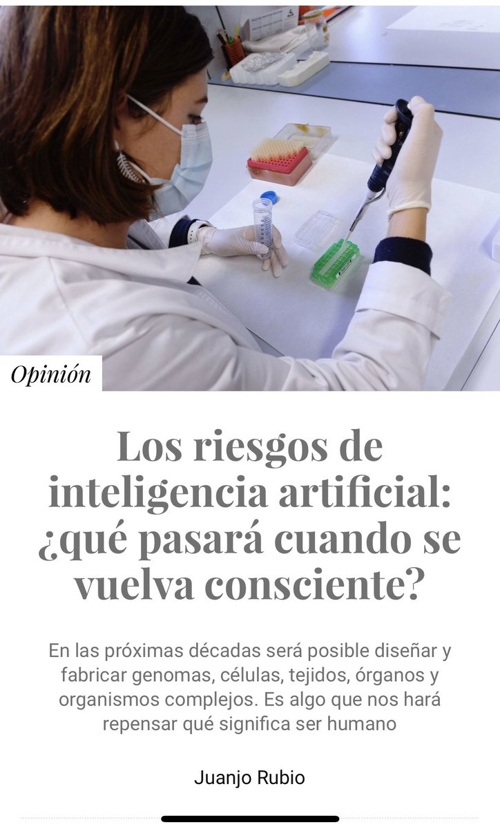 Juanjo (@jrvbio) on Twitter photo En las próximas décadas será posible diseñar y fabricar genomas, células, tejidos, órganos y organismos complejos. Nos hará repensar qué significa ser humano. #synbio #AI
Mi artículo en <a href="/elconfidencial/">El Confidencial</a>
blogs.elconfidencial.com/tecnologia/tri…
Muchas gracias <a href="/m_angelmendez/">Manuel Ángel Méndez</a> En las próximas décadas será posible diseñar y fabricar genomas, células, tejidos, órganos y organismos complejos. Nos hará repensar qué significa ser humano. #synbio #AI
Mi artículo en <a href="/elconfidencial/">El Confidencial</a>
blogs.elconfidencial.com/tecnologia/tri…
Muchas gracias <a href="/m_angelmendez/">Manuel Ángel Méndez</a>