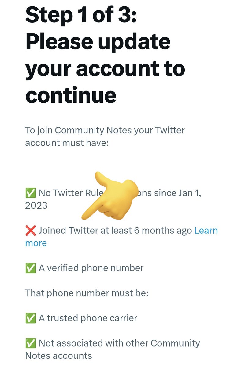 SimonBotes's tweet photo. @elonmusk @bmorrissey Elon, Why is my account blocked from joining community notes for a bogus reason? I have been on Twitter since August 2007. https://t.co/UodoUbCgRJ