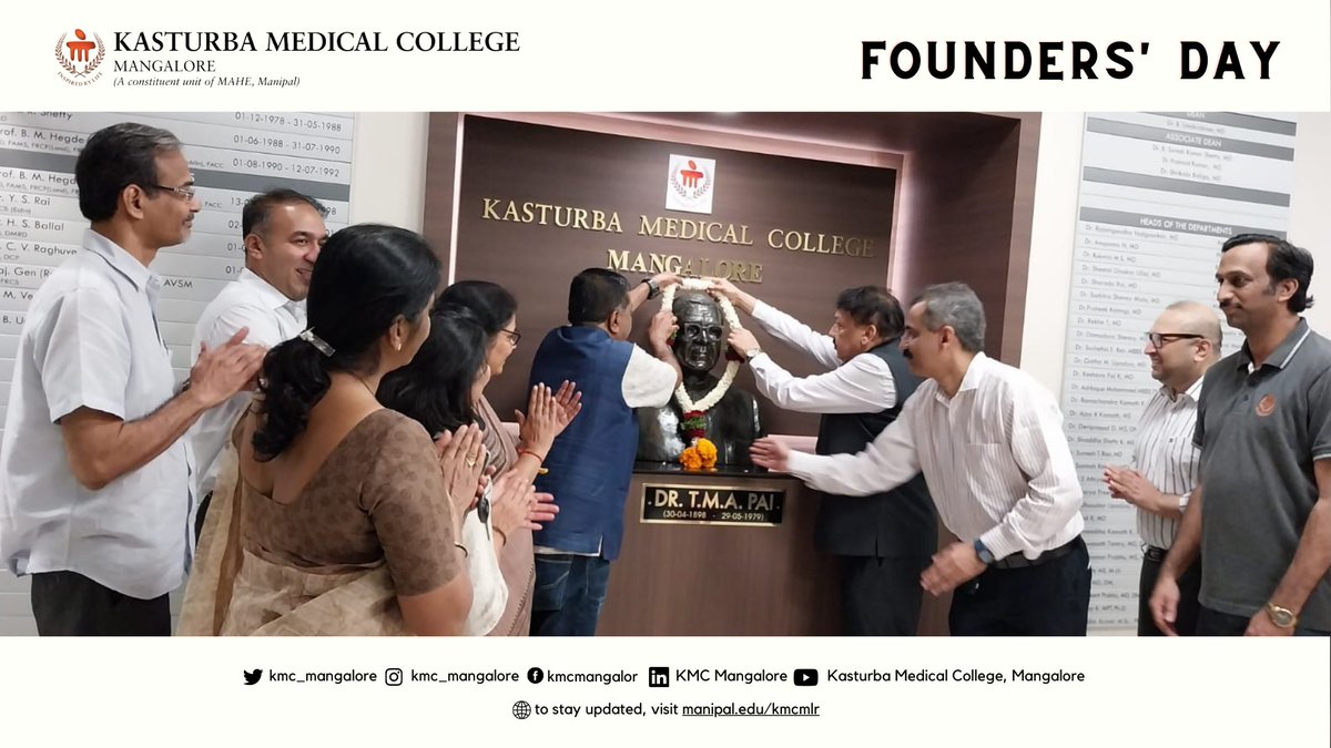 KMC_Mangalore's tweet photo. The late Dr TMA Pai, Padmashree awardee and inspirational founder of Manipal was born 125 years ago today, and the MAHE campus in Mangalore honoured his birthday today.

#ManipalFoundersDay #TMAPai #MAHE #MAHEManipal #Manipal https://t.co/wZX8lFEkti