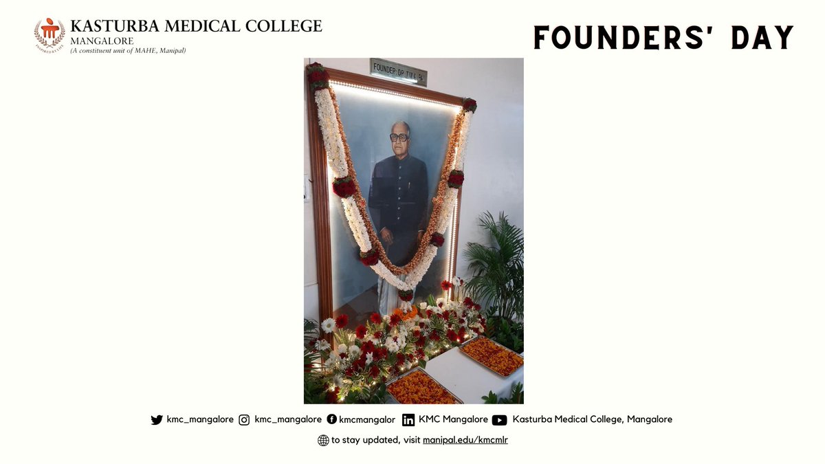 KMC_Mangalore's tweet photo. The late Dr TMA Pai, Padmashree awardee and inspirational founder of Manipal was born 125 years ago today, and the MAHE campus in Mangalore honoured his birthday today.

#ManipalFoundersDay #TMAPai #MAHE #MAHEManipal #Manipal https://t.co/wZX8lFEkti