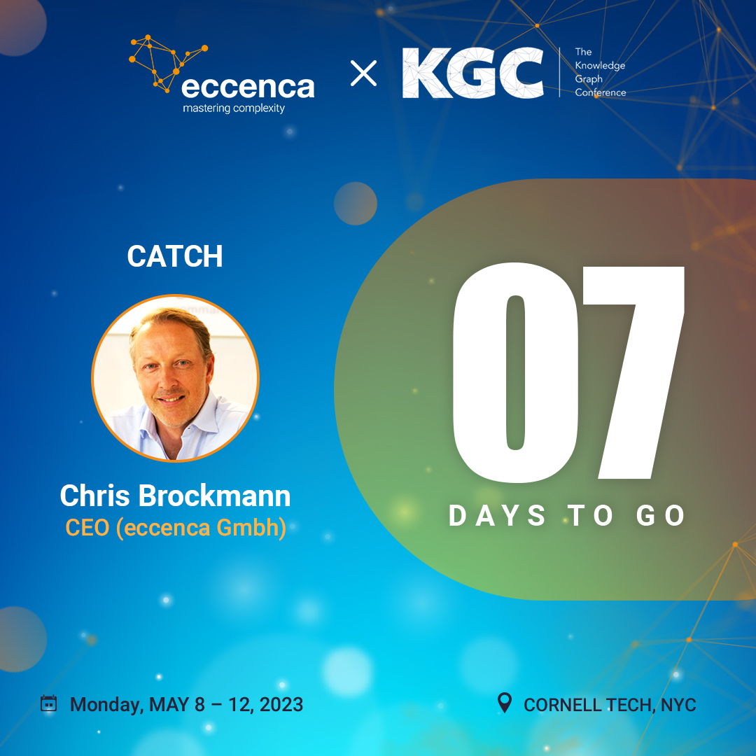🎉 Only #10daystogo for the #KGConference at #CornellTech in #NYC from May 8-12, 2023! Hear Chris Brockmann, #eccenca CEO, share his expertise on #automation and #tech. 💻 Grab this chance to gain insights into #graphtechnology and make astounding business decisions!💡