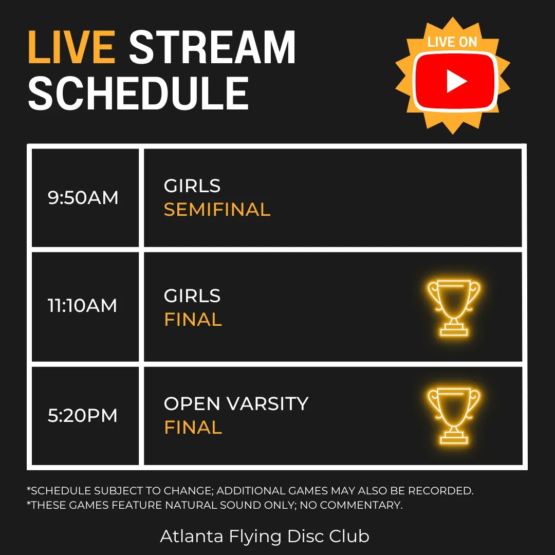 Come support local teams at Atlanta's High School State Championship!!

Live stream available for select games, links here:

Girls Semifinal: youtube.com/live/9qyDtc3Sv…

Girls Final: youtube.com/live/VW0qj-jWP…

Open Varsity Final: youtube.com/live/dTJ93J5Le…