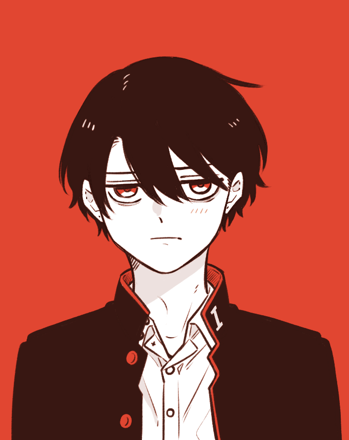 1boy male focus solo red background simple background school uniform gakuran  illustration images