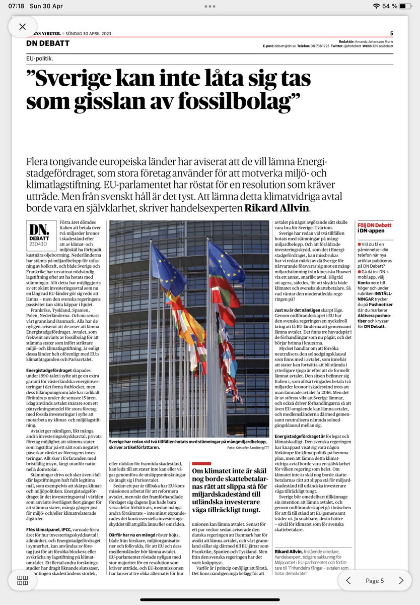 Mitt i Klimatkrisen fortsätter vi subventionera och skydda fossil industrin. Otroligt, när allt som räknas idag  är ACCELERATION av den gröna omställningen. Energistadgefördraget måste bort. Vi förväntar oss svenskt ledarskap.
