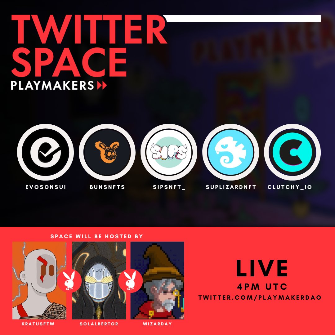 Playmakers (@playmakerdao) on Twitter photo The #Sui wave is coming and we are ready.💧
This Monday, May 1st at 4pm utc, we will have amazing projects that are building amazing things:
- <a href="/Clutchy_io/">Candy Pocket</a>
- <a href="/evosonsui/">ev0s.</a>
- @bunsNFTs
- <a href="/SipsNFT_/">Sips🥤</a>
- <a href="/SupLizardNFT/">SupLizards 🤙</a>
Host: <a href="/WizartAy/">Wiz⚡</a>
Co-Host: @Kratusftw
Co-Host: <a href="/SolAlbertor/">Albertor</a> The #Sui wave is coming and we are ready.💧
This Monday, May 1st at 4pm utc, we will have amazing projects that are building amazing things:
- <a href="/Clutchy_io/">Candy Pocket</a>
- <a href="/evosonsui/">ev0s.</a>
- @bunsNFTs
- <a href="/SipsNFT_/">Sips🥤</a>
- <a href="/SupLizardNFT/">SupLizards 🤙</a>
Host: <a href="/WizartAy/">Wiz⚡</a>
Co-Host: @Kratusftw
Co-Host: <a href="/SolAlbertor/">Albertor</a>