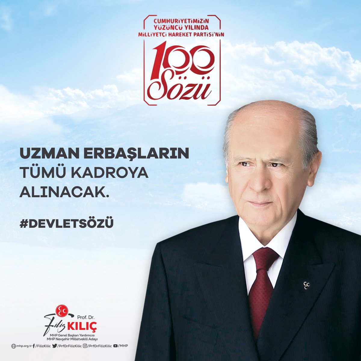 Cumhuriyetimizin Yüzüncü Yılında MHP’nin 100 Sözü

Uzman erbaşların tümü kadroya alınacak.

#DevletSözü